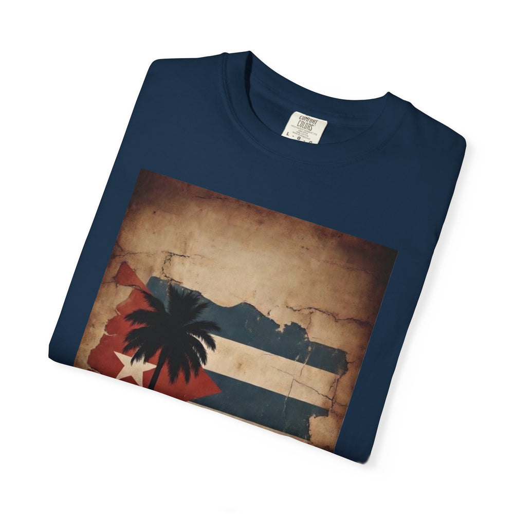Tesla Hidden Gem Garment-Dyed Heritage Tee detail - Cuban apparel by Patria Vive