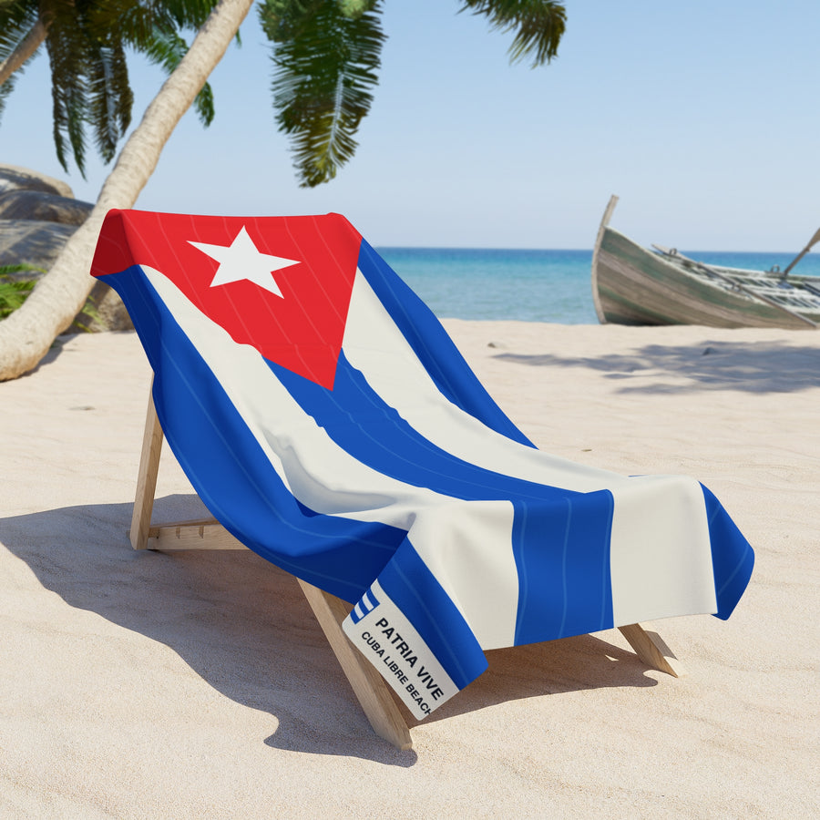 Cuba Libre Flag Beach Towel detail - Cuban shirt and Cuba merch by Patria Vive
