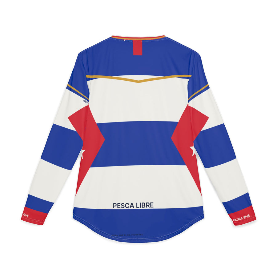 La Bandera Pesca UV Protection Long Sleeve Shirt detail - Cuban shirt and Cuba merch by Patria Vive