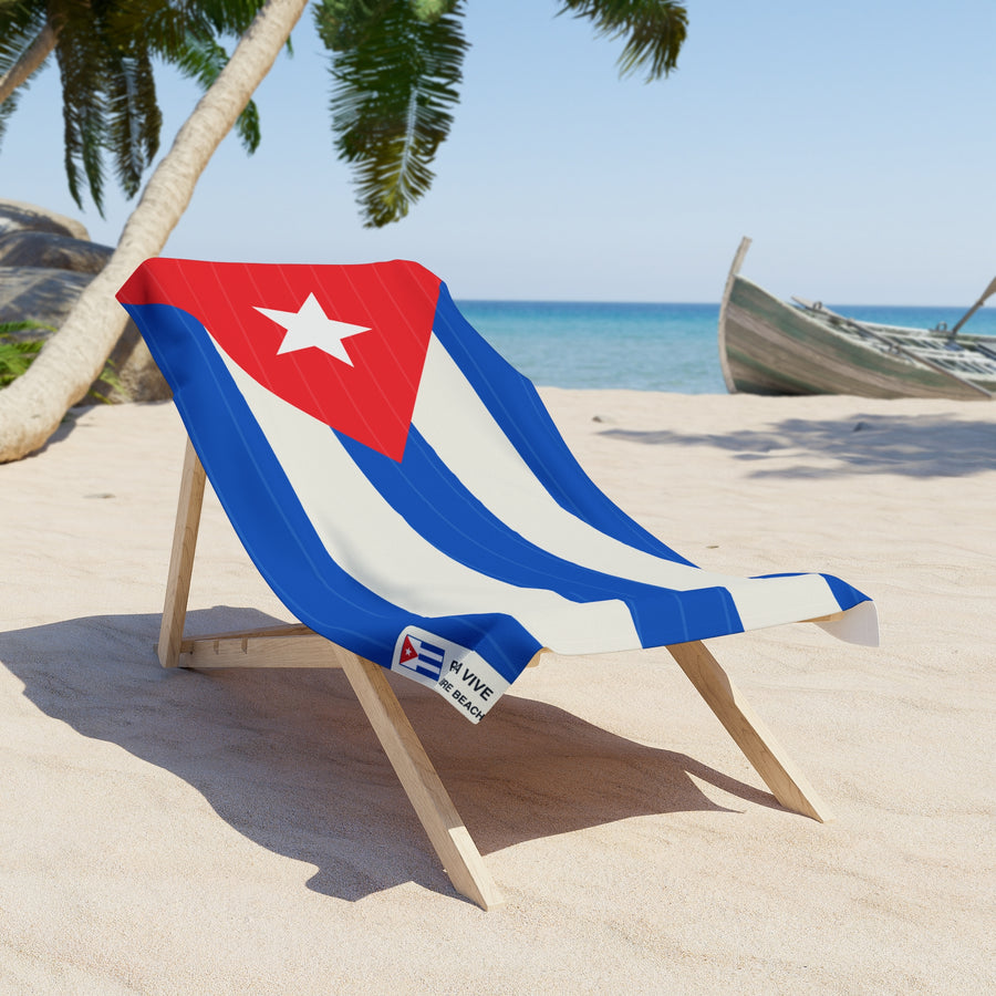 Cuba Libre Flag Beach Towel detail - Cuban shirt and Cuba merch by Patria Vive