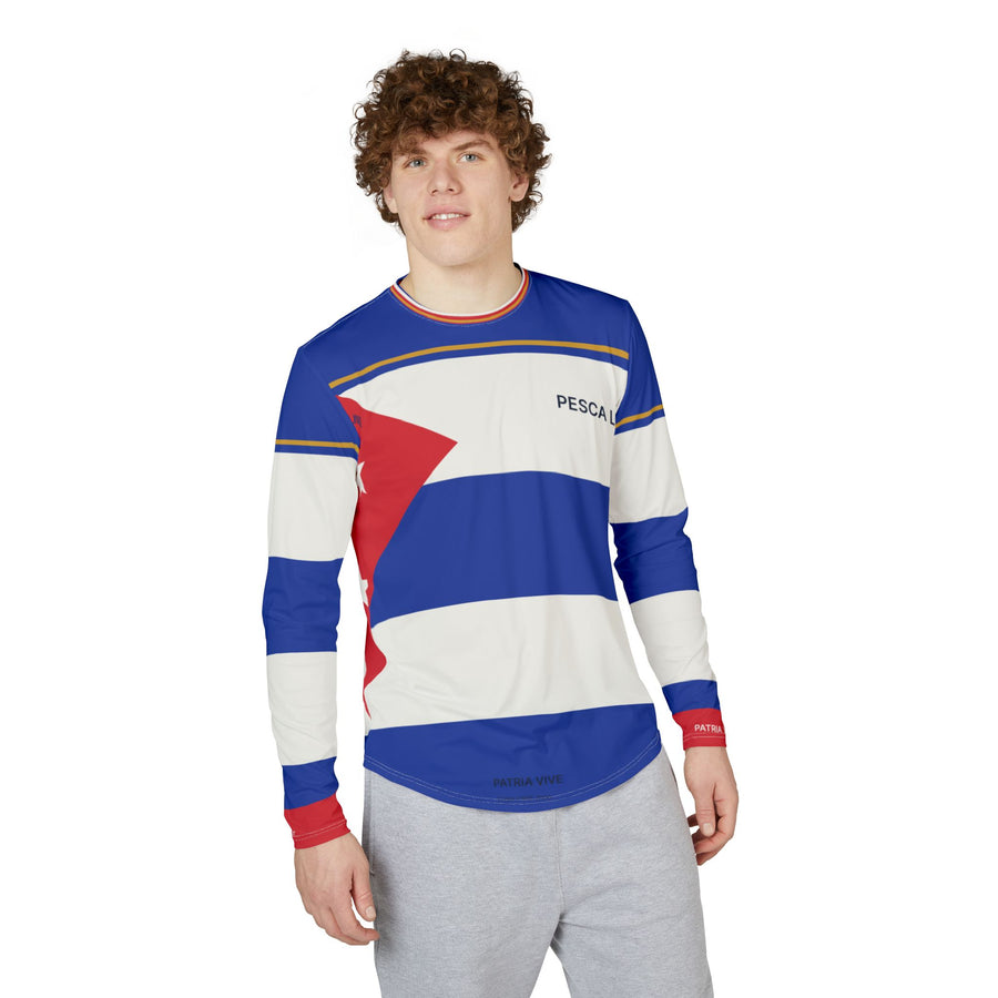La Bandera Pesca UV Protection Long Sleeve Shirt detail - Cuban shirt and Cuba merch by Patria Vive