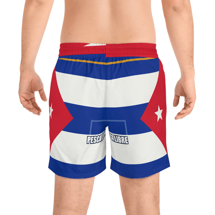 Bandera Flag Mid-Length Water Shorts detail - Cuban shirt and Cuba merch by Patria Vive