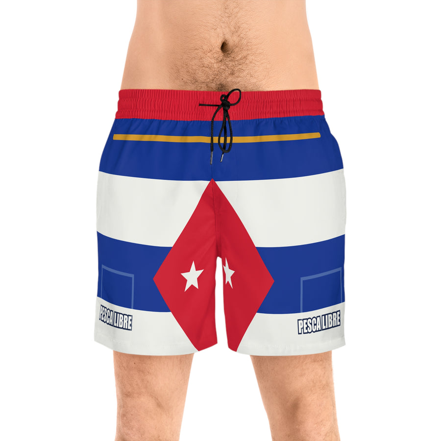 Bandera Flag Mid-Length Water Shorts detail - Cuban shirt and Cuba merch by Patria Vive