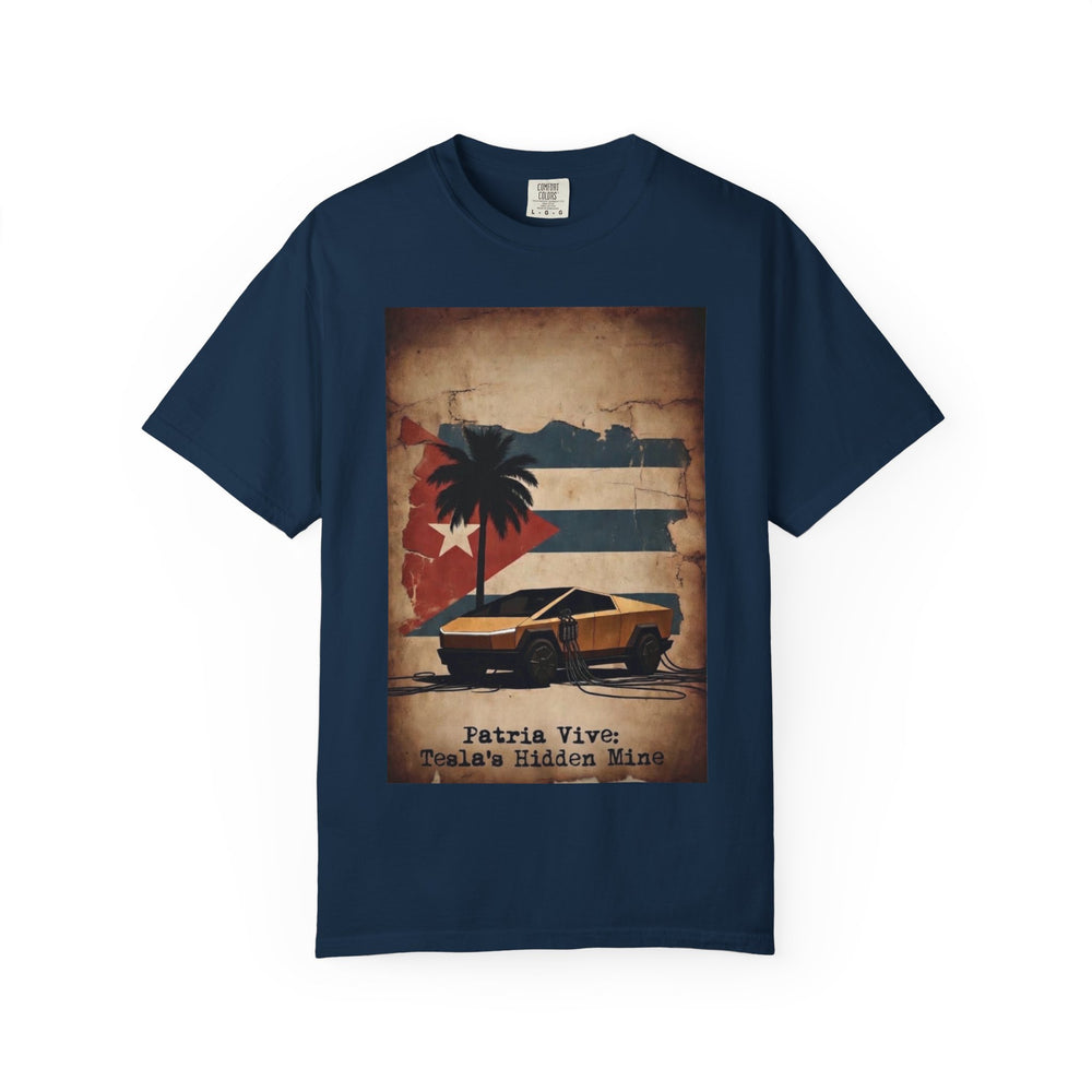Tesla Hidden Gem Garment-Dyed Heritage Tee detail - Cuban apparel by Patria Vive