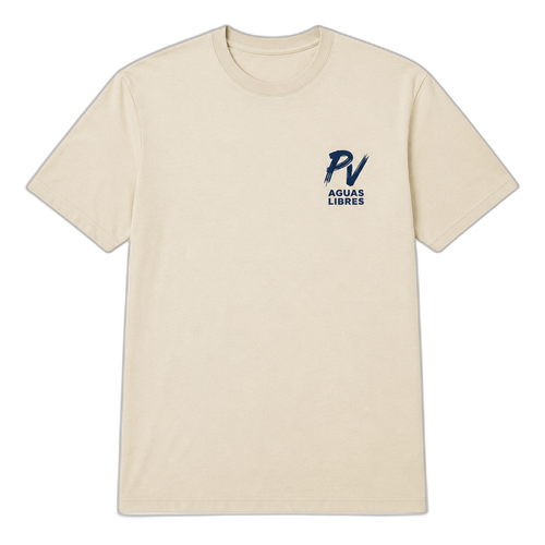 Front of the Aguas Libres Fishing Club Garment-Dyed Tee — small PV Aguas Libres logo on the left chest. Cream heavyweight tee.