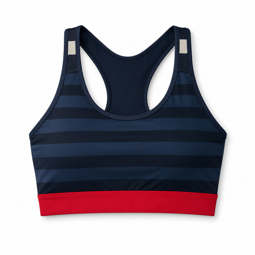 Bandera Pro navy stripe sports bra with red band