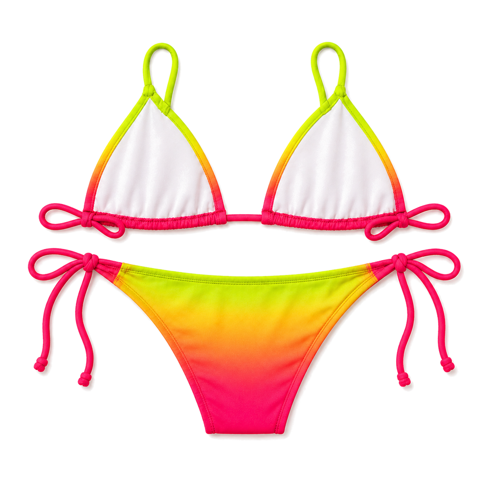 Neon Sunset Triangle Bikini Swimsuit detail - Cuban apparel by Patria Vive