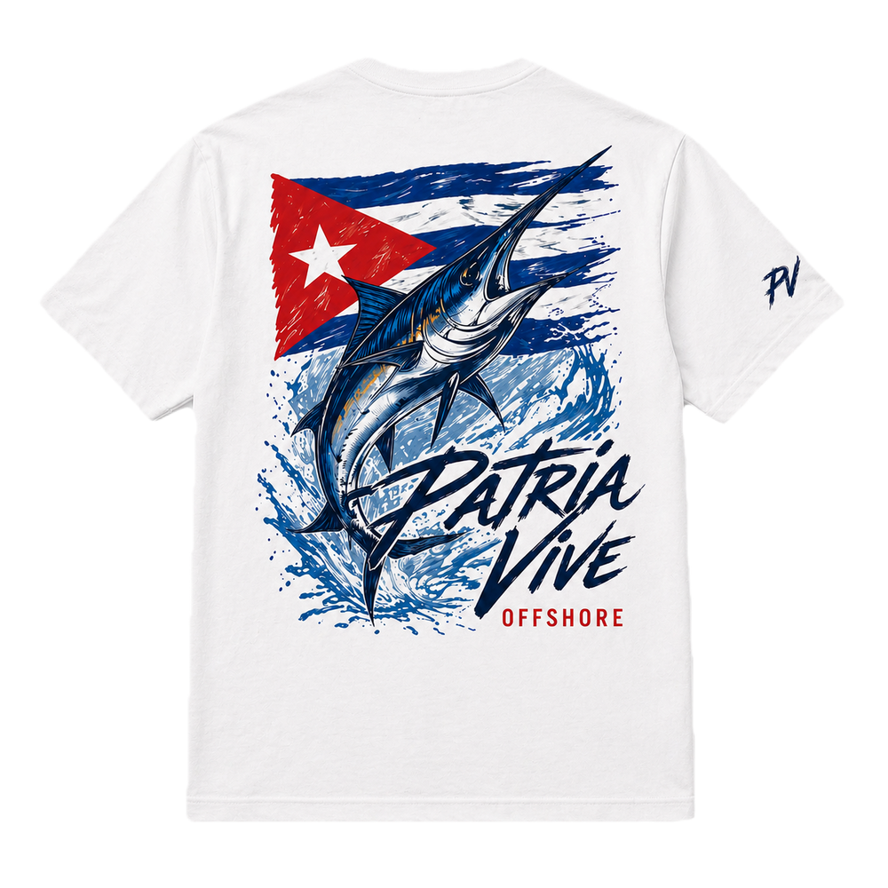Patria Vive Offshore Tee detail - Cuban apparel by Patria Vive