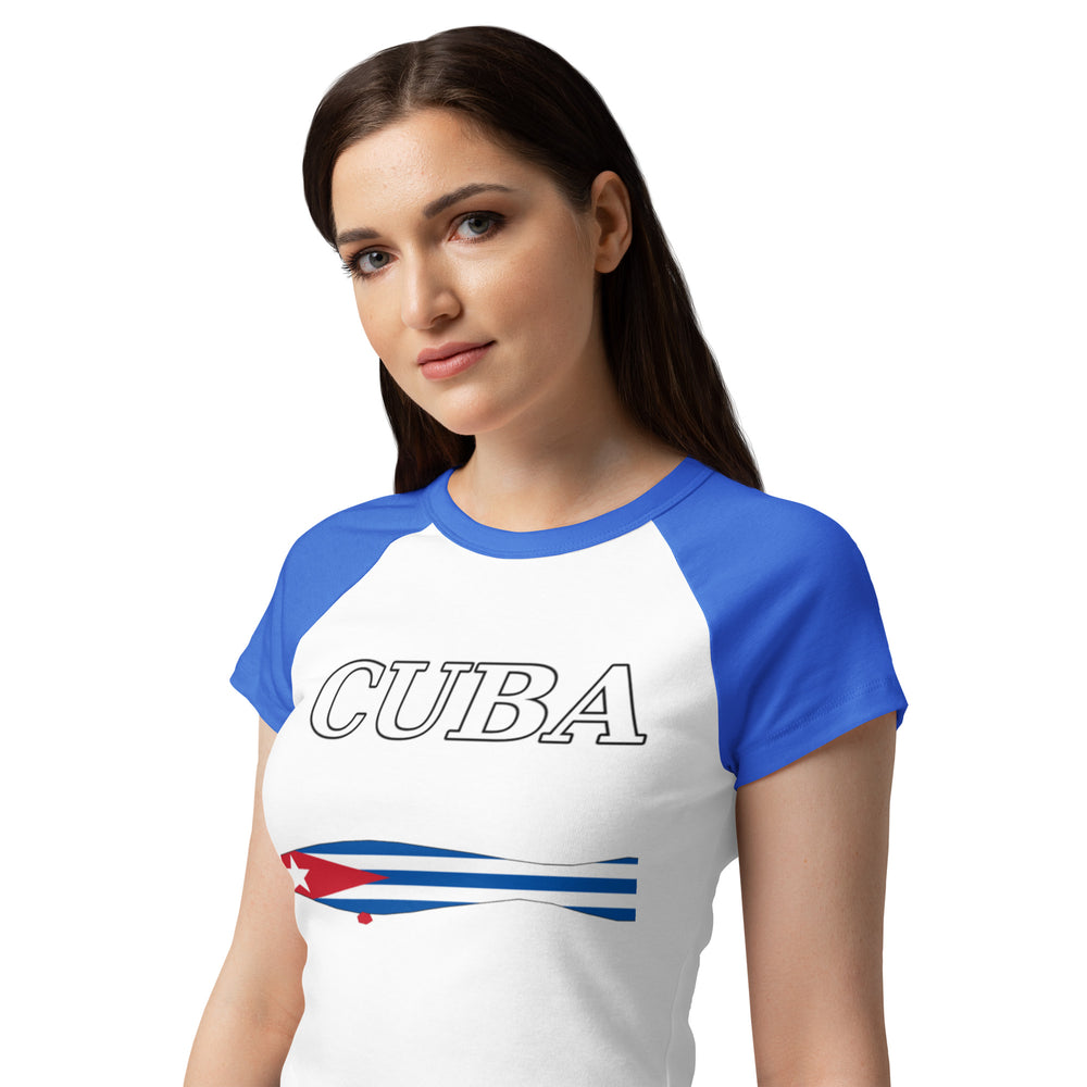 Women’s micro rib raglan baby tee detail - Cuban apparel by Patria Vive
